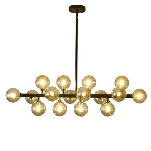 BAOURE 16-Lights Gray Mid Century Modern Chandelier Over Table, Globe Sputnik Pendant Light Fixture for Dining Room Kitchen