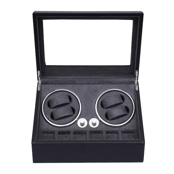 YIYIBYUS Rectangular Black PU Leather Automatic Watch Winder 4+6 Watch ...