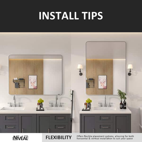 60 in. W x 36 in. H Rectangular Framed Wall Bathroom Vanity Mirror in Gun Grey 60 in. W x 36 in. H Rectangular Framed Wall Bathroom Vanity Mirror in Gun Grey