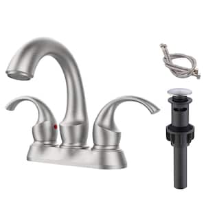 4 in. Centerset Double Handle Bathroom Faucet Combo Kit with Pop-Up Drain and Supply Hoses in Brushed Nickel