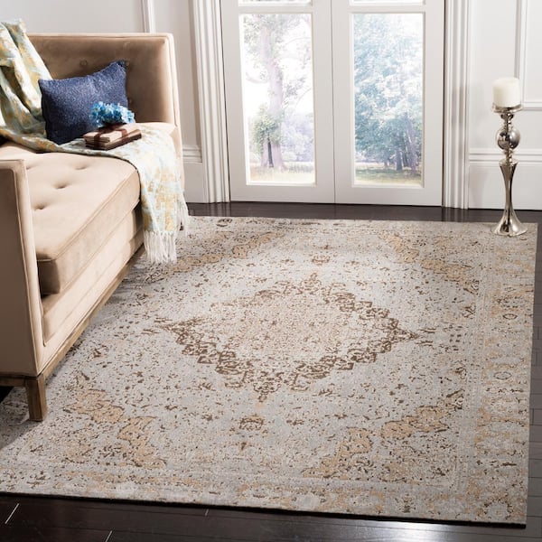 Classic Vintage Taupe 6 ft. x 9 ft. Floral Area Rug