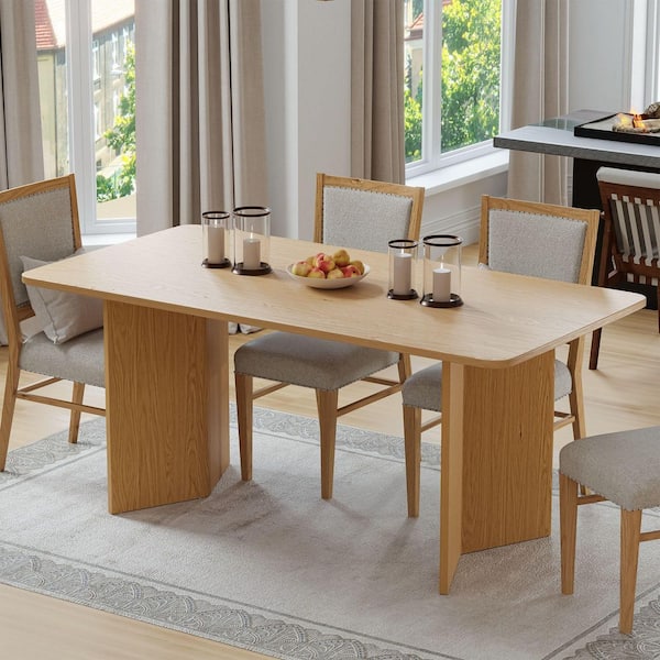 Rectangle Oak Wood 67 in. W Double Pedestal Base Dining Table Seats 6