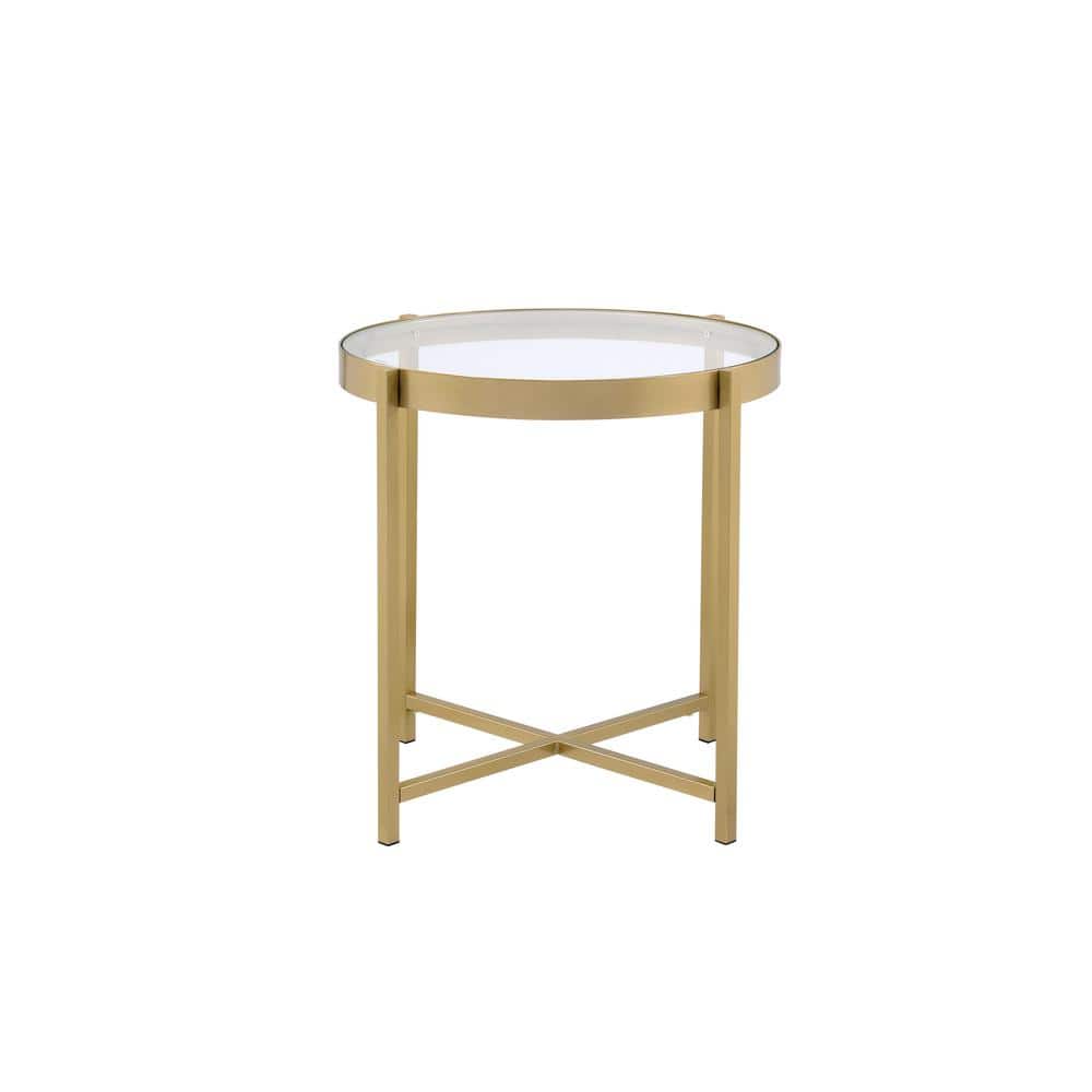 Charrot 24" Round Gold Metal and Glass End Table
