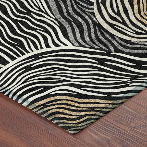 Chantille Machine Washable Indoor/Outdoor Abstract ACN2603 Black 10 ft. x 14 ft. Area Rug