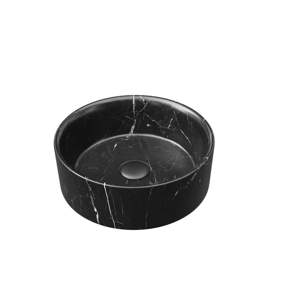 14 in. Round Ceramic Vessel Bathroom Sink in Black with Stone Pattern price history on PriceWatchPro