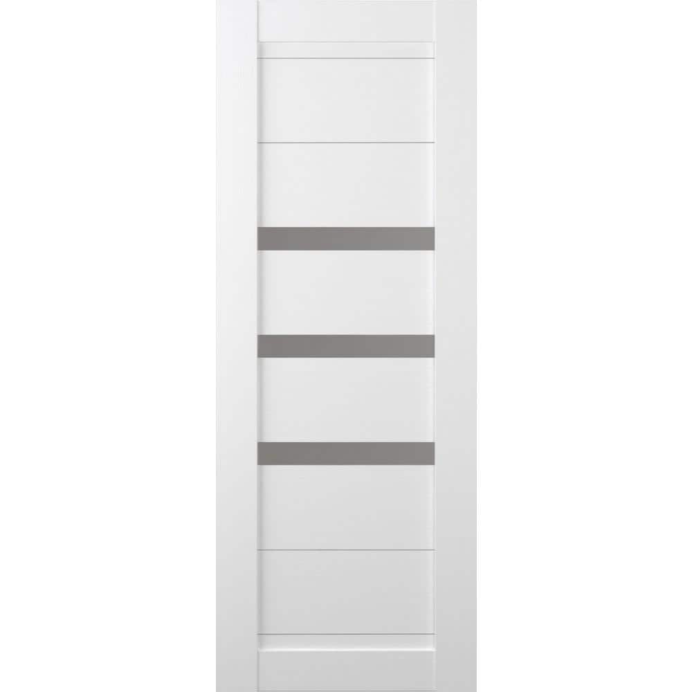 Dora 18 in. x 80 in. No Bore Solid Core 3-Lite Frosted Glass Bianco Noble Finished Wood Composite Interior Door Slab price history on PriceWatchPro