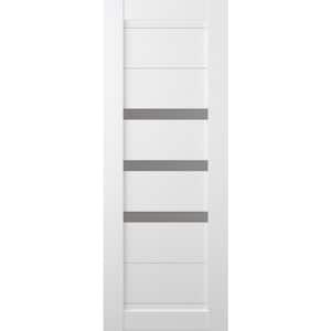 Dora 18 in. x 80 in. No Bore Solid Core 3-Lite Frosted Glass Bianco Noble Finished Wood Composite Interior Door Slab