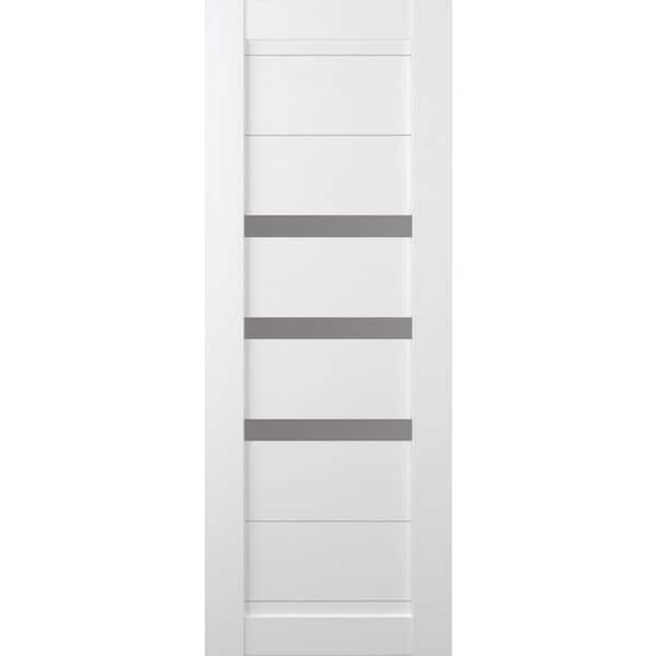 Dora 30 in. x 80 in. No Bore Solid Core 3-Lite Frosted Glass Bianco Noble Finished Wood Composite Interior Door Slab