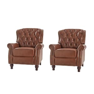 Isabel Brown Genuine Leather Recliner with Tufted Back and Rolled Arms Set of 2