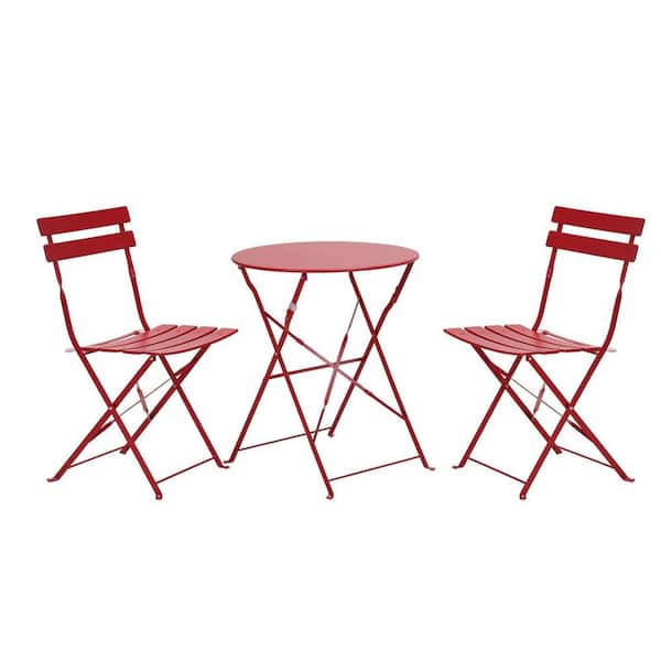 SUNRINX Red 3-Piece Metal Round Outdoor Bistro Set