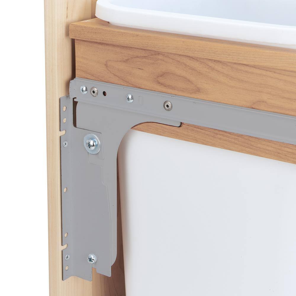 Gray Plastic Pull-Out Trash Can with Adjustable Mounting Brackets