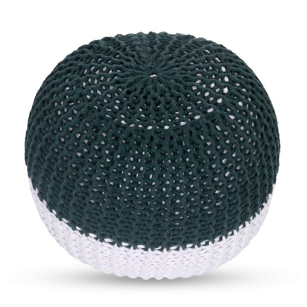 Loft Lyfe Arionna Green Hand - Knitted Cotton Yarn Round Pouf