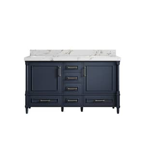 Hudson 60 in. W x 22 in. D x 36 in. H Double Sink Bath Vanity in Navy Blue with 2 in. Viola Brown qt. Top