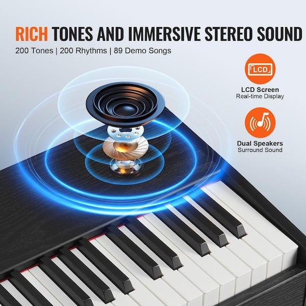 SKYSHALO Weighted Digital Piano, 88 Key Fully Weighted Keys, Dual Keyboard & Speakers Simple Cabinet Bracket, 200 Tones & Rhythms YTSZCGQ88JXT74IECV1-S318