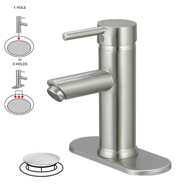BWE Single Hole Single-Handle Bathroom Faucet With Pop Up Drain in Brushed Nickel