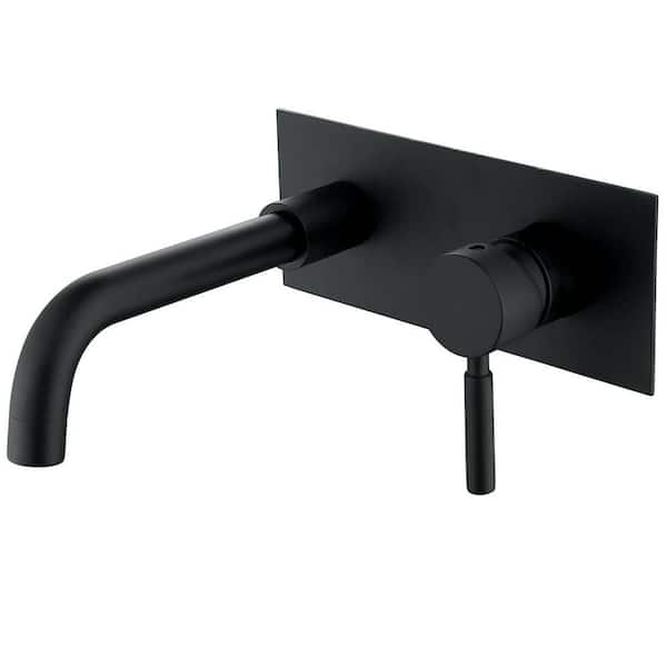 Flynama Wall-Mount Single-Handle Bathroom Faucet with Deck Plate in Matte Black