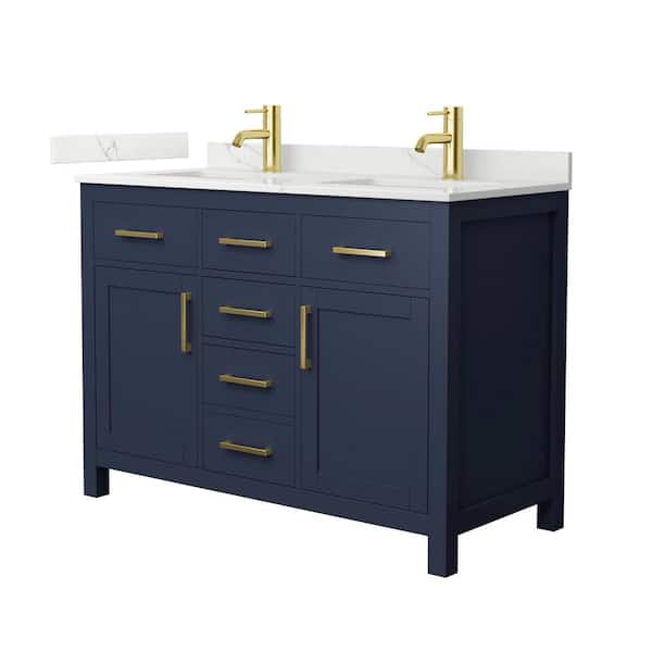 Wyndham Collection Beckett 48 in. Double Freestanding Dark Blue Bath Vanity with Giotto Quartz Top (Assembled)