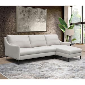 Cordella 101 in. Slope Arm Top Grain Leather Rectangle Sectional Sofa in. Grey