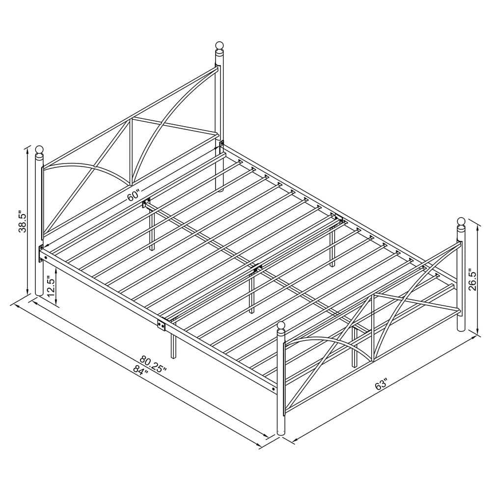 Black Metal Queen Bed with X-Style Headboard and Slats