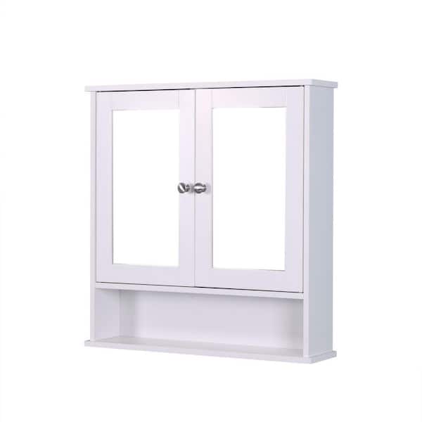 5.12 in. W x 22.05 in. D x 22.8 in. H Bathroom Storage Wall Cabinet with 2-Mirror Doors and Adjustable Shelf in White