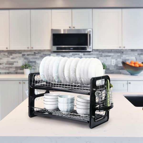 Large Capacity Dish Drying Rack Over The Sink Roll Up 2 Tier Kitchen  Storage - L