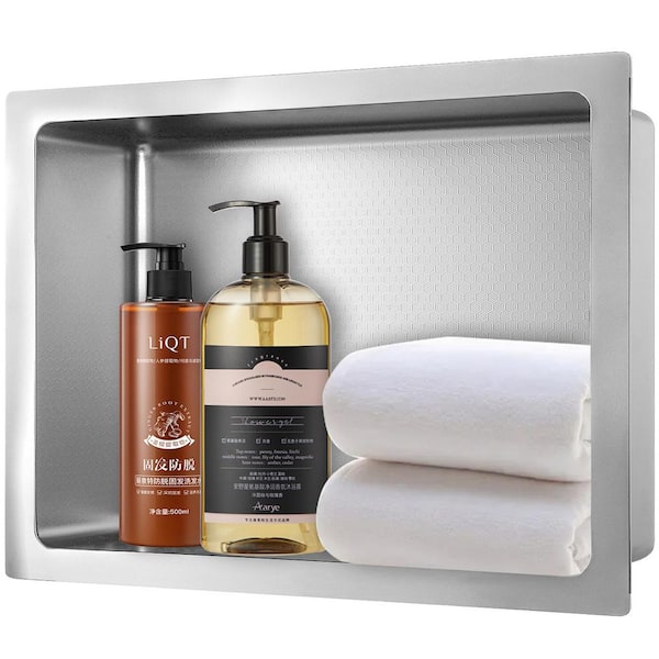 HEX 16 in. W x 12 in. H x 4 in. D Silver Shower Niche Set of 1-Piece in Stainless Steel