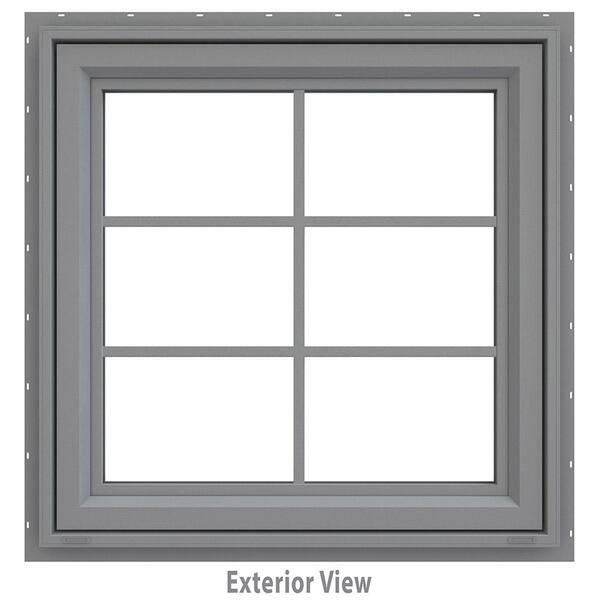 JELD-WEN 29.5 in. x 35.5 in. V-4500 Series Gray Painted Vinyl Awning Window with Colonial Grids/Grilles