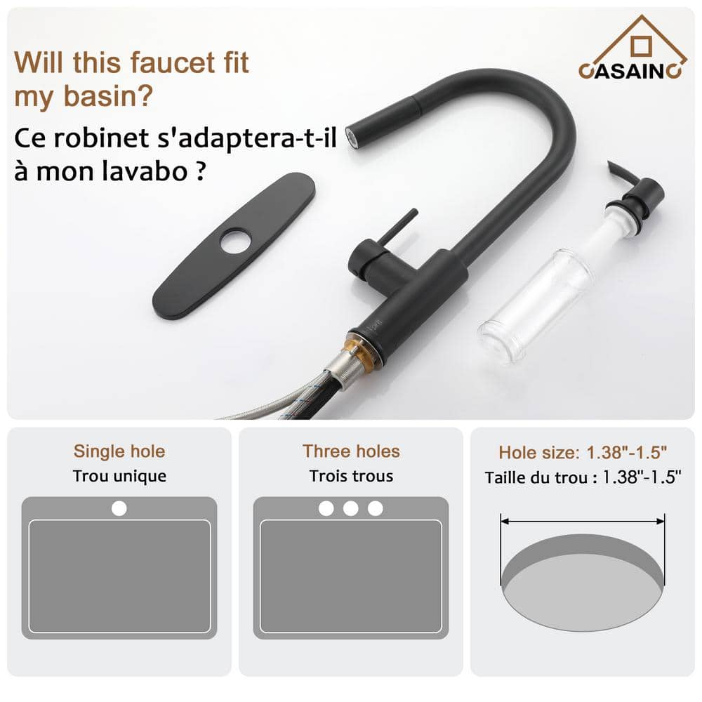 Matte Black Stainless Steel Pull Down Sprayer Kitchen Faucet