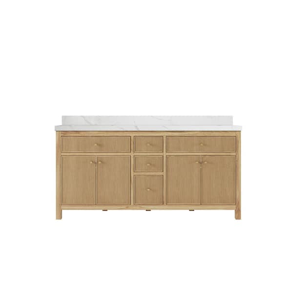Willow Collections Sonoma Teak 72 in. W x 22 in. D x 36 in. H Double Sink Bath Vanity in Light Teak with 2 in. Calcutta Laza Qt. Top