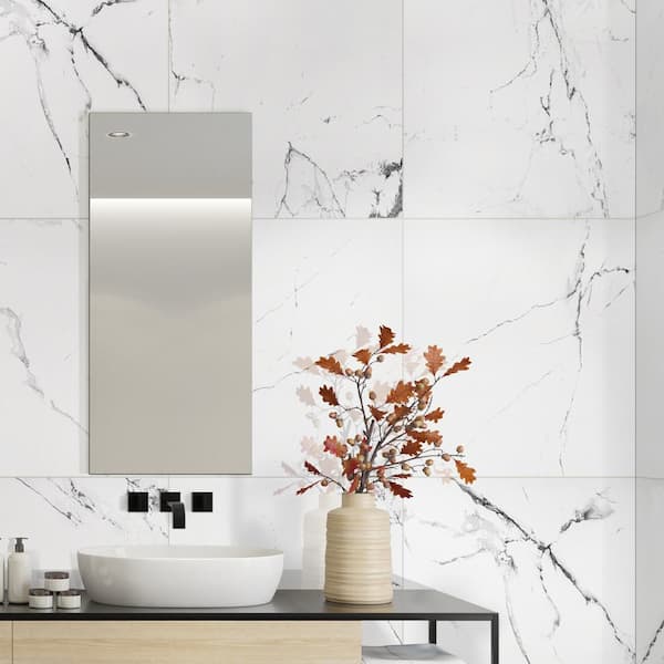 Carrara 24 in. x 24 in. Polished Porcelain Floor and Wall Tile (16 sq. ft. / case)