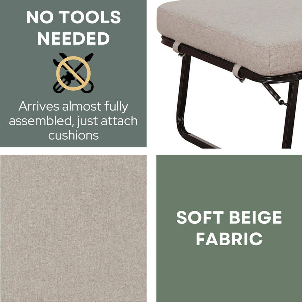 Soft Beige Fabric Folding Bed Ottoman with Metal Frame