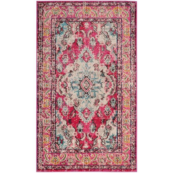 SAFAVIEH Monaco 4 ft. x 6 ft. Pink/Multi Distressed Border Medallion Area Rug