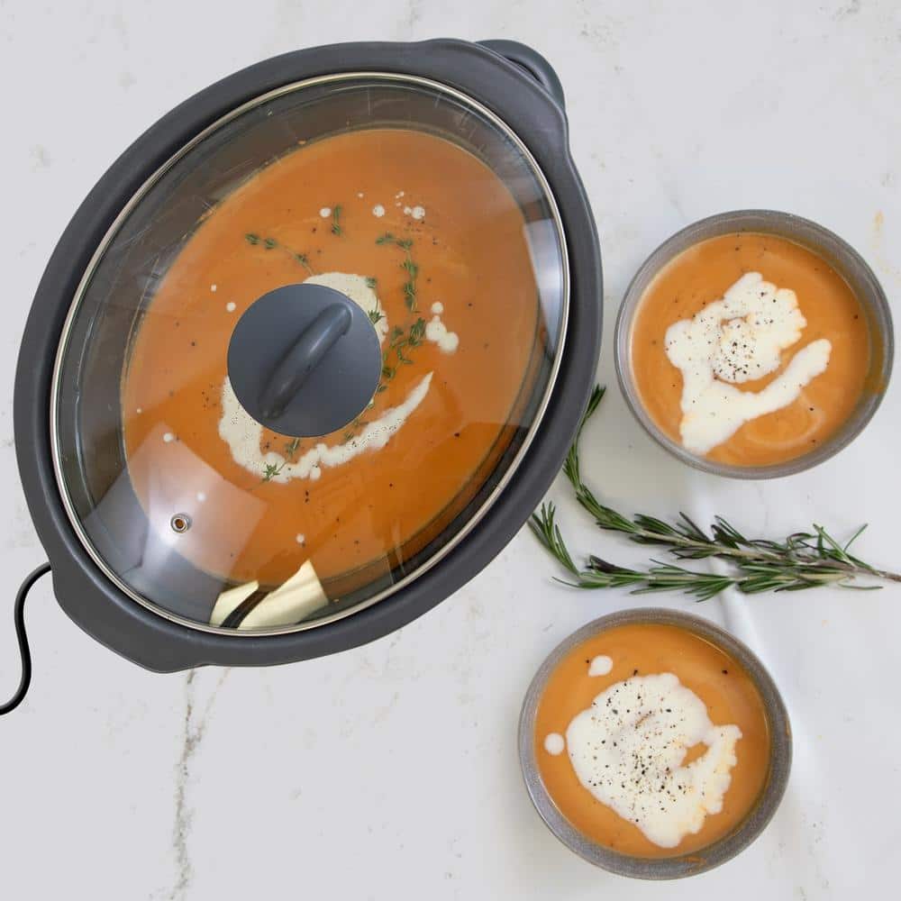 Easy Dial 5-Quart Black Ceramic Slow Cooker with Tempered Glass Lid
