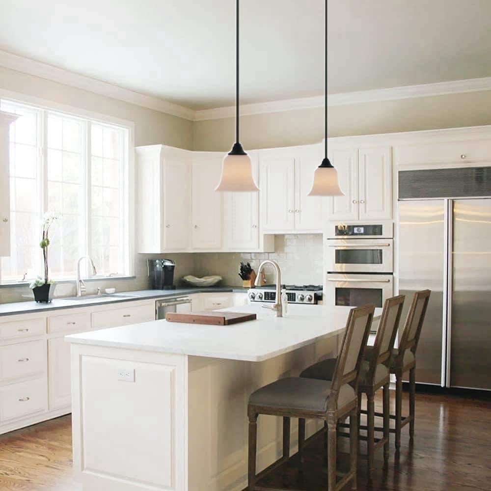 Elegant Oil-Rubbed Bronze 57" Mini Pendant with Frosted White Glass Shade
