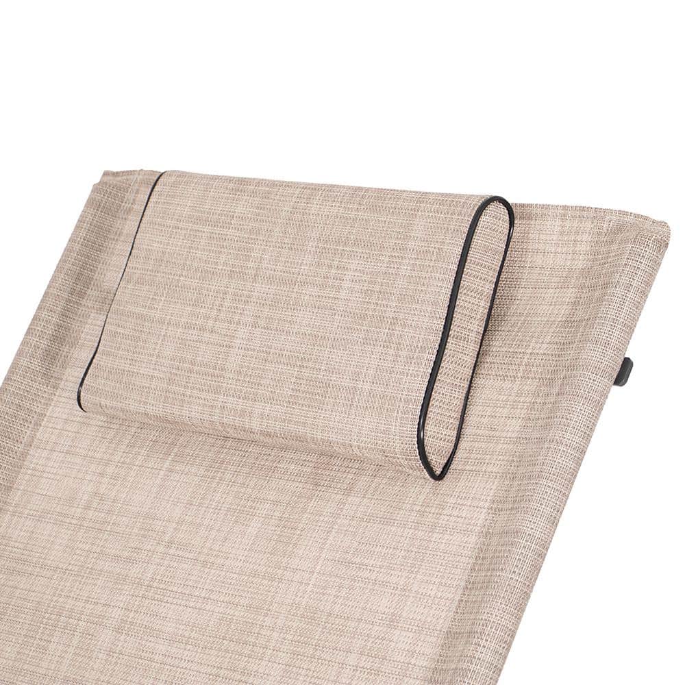 Beige Textilene Curved Rocker Chaise Lounge with Pillow