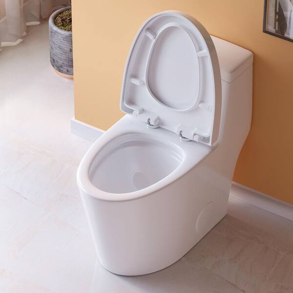 HOROW 1-piece 1.1 GPF/1.6 GPF Dual Flush Round Toilet in. White with  Durable Urea-formaldehyde Seat Included UB003U - The Home Depot