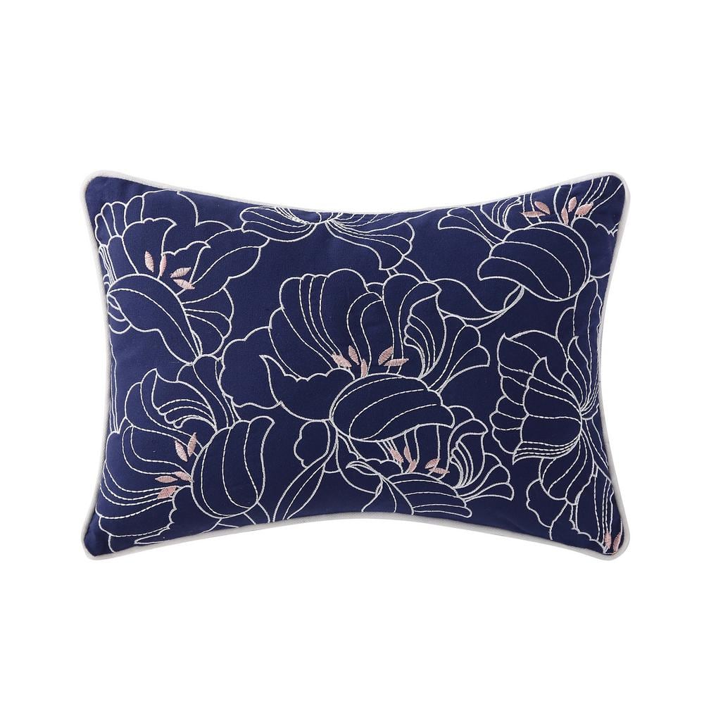 Modern Embroidered Floral Cotton Rectangle Throw Pillow