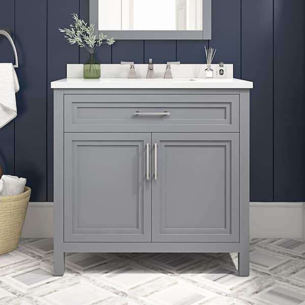 Mayfield 36 in. Single Sink American Gray Bath Vanity with White Engineered Stone Top (Assembled)