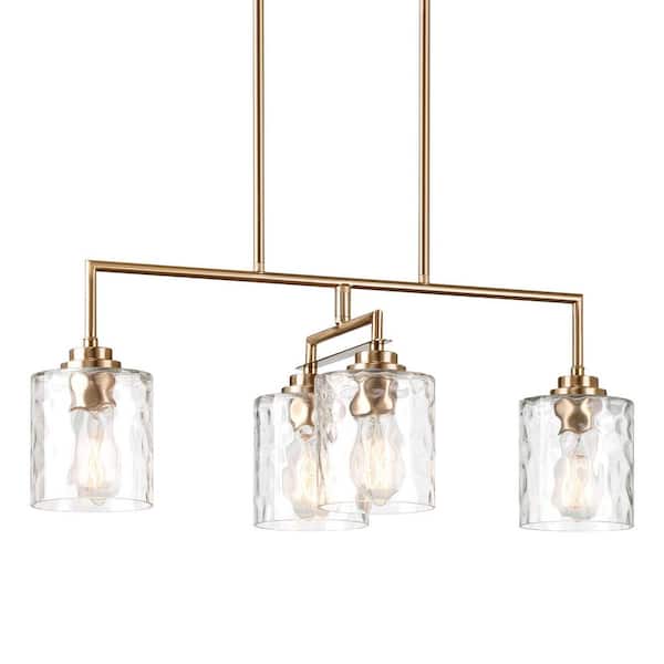 Kira Home Monroe 60-Watt 4-Light Cool Brass Modern Island Pendant Light with Cool Brass Shade, No Bulb Included