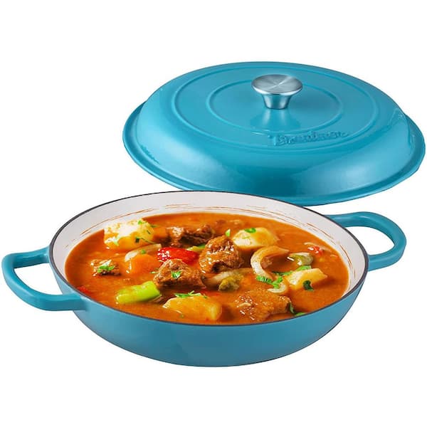 Bruntmor Enameled Cast Iron 3.8 qt. Marine Blue Shallow Casserole Braiser  Pan with Cover, Cast Iron Covered Casserole Skillet BR-SC205 - The Home  Depot