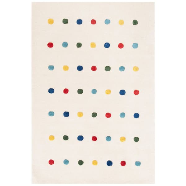 Kids 2 ft. x 3 ft. Ivory Polka-Dot Striped Area Rug