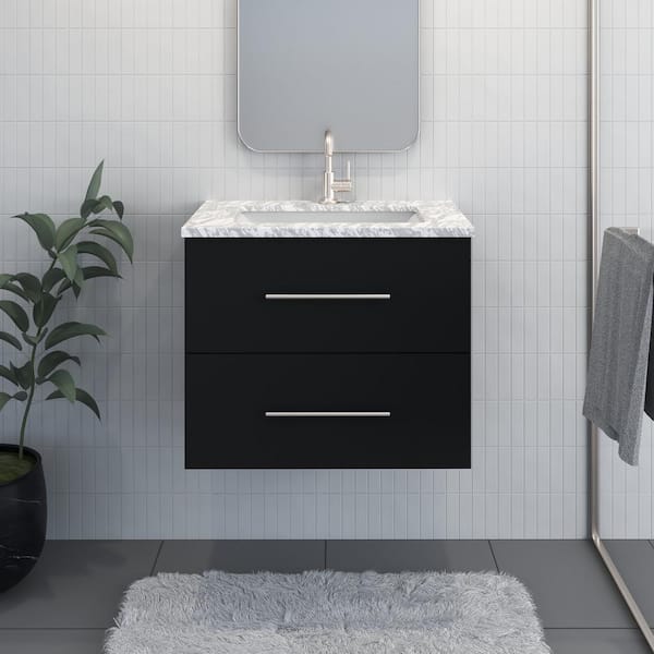 VOLPA USA AMERICAN CRAFTED VANITIES Napa 30 in. W. x 22 in. D Single Sink Bathroom Vanity Wall Mounted in Black Ash with Carrera Marble Countertop