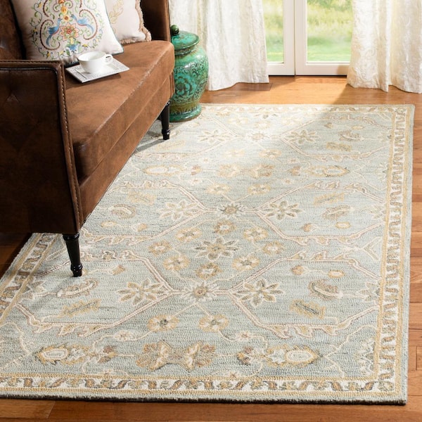 Blossom 8 ft. x 8 ft. Square Slate/Beige Antique Border Floral Area Rug