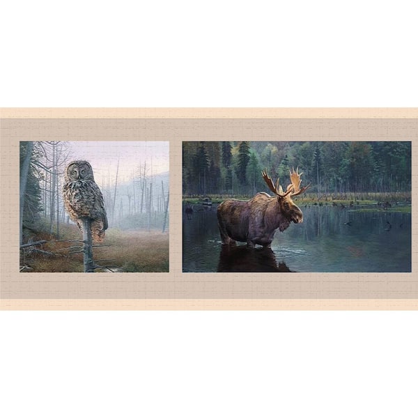 Dundee Deco Falkirk Dandy II Black Tan Owl Moose Wolves Nature Peel and Stick Wallpaper Border