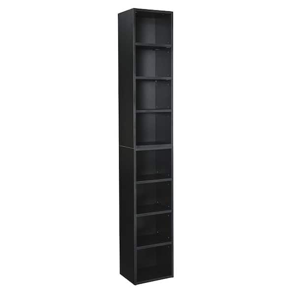 Otryad 8-Cube Media Storage Tower Rack, Freestanding Accent Bookcase Display Cabinet with Adjustable Shelves in Black