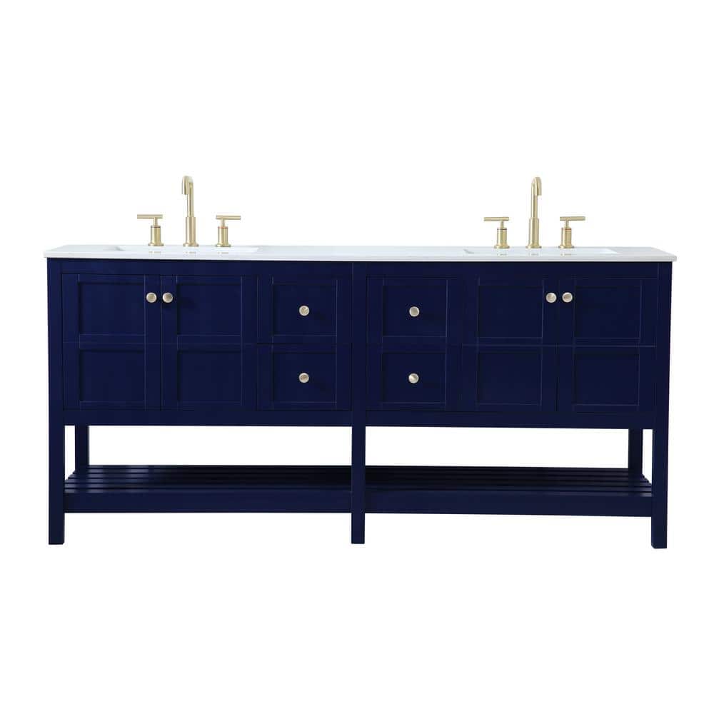 Timeless Home 72 in. W x 22 in. D x 34 in. H Double Bathroom Vanity in Blue