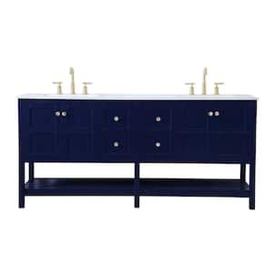 Timeless Home 72 in. W x 22 in. D x 34 in. H Double Bathroom Vanity in Blue with White Engineered Stone with White Basin