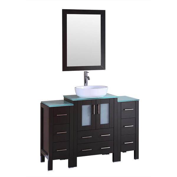 Bosconi 48 in. W Single Bath Vanity with Tempered Glass Vanity Top in Green with White Basin and Mirror