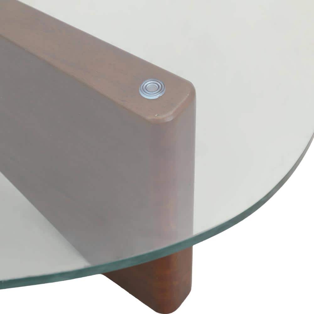 Imperial Dark Walnut Triangular Coffee Table with Glass Top
