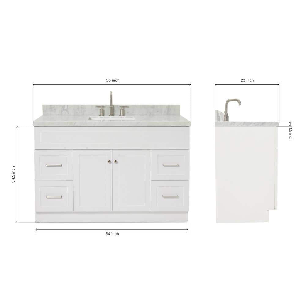 Hamlet 55" White Marble Top Freestanding Single Vanity